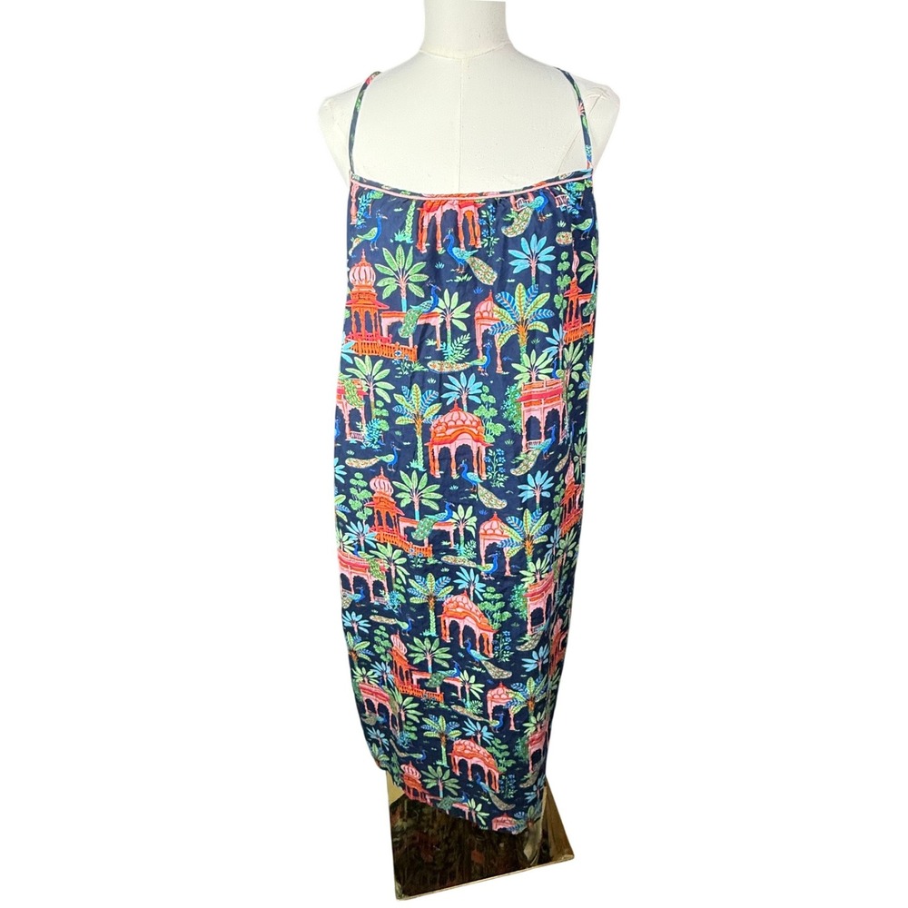 Printfresh Royal Peacock Organic Cotton Blue Dress Medium Pockets Tropical